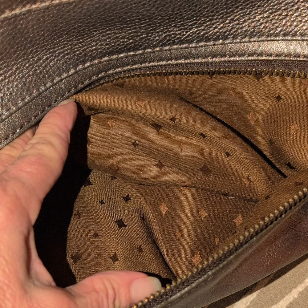 Fossil Metallic Gray Leather Explorer Crossbody Messenger Shoulder Bag